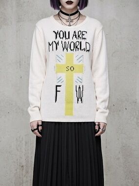 UNIF You are my World Sweater Size Small Cream Goth Gothic Whimsigoth